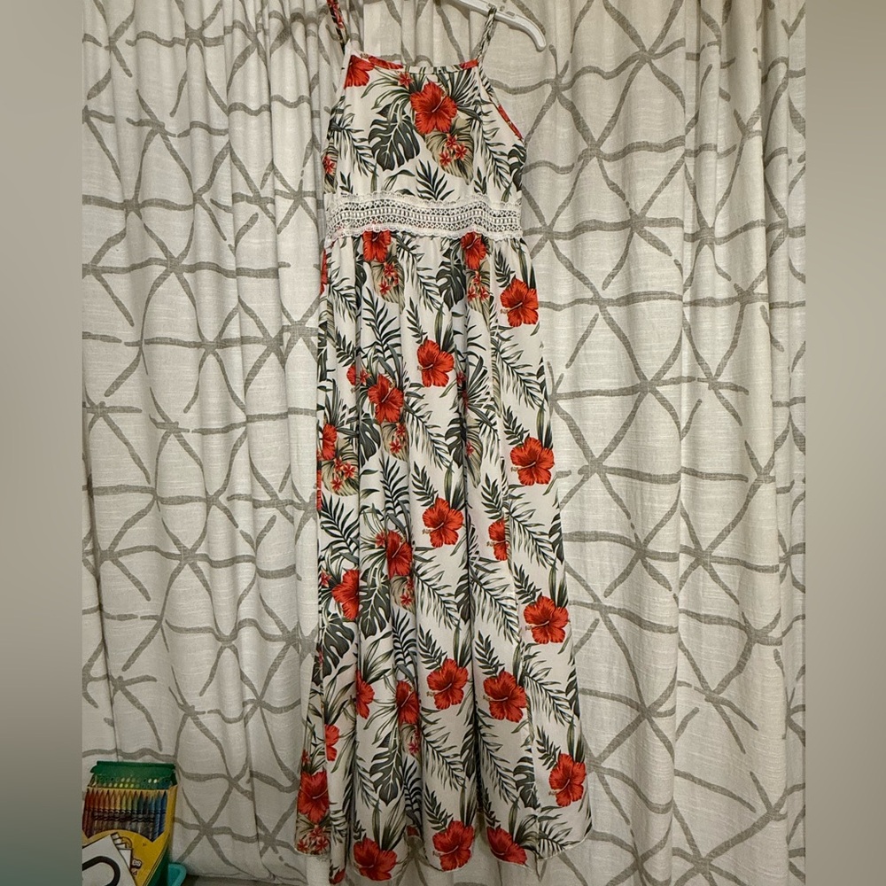 SHEIN Red and Green Halter Sundress Maxi